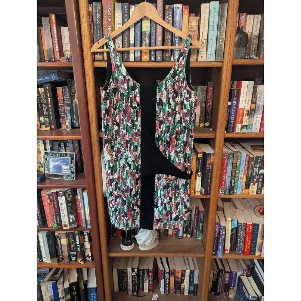 Balenciaga Multicolor Lace Shift Dress Geometric Pattern Silk Slip Size 8-10 M